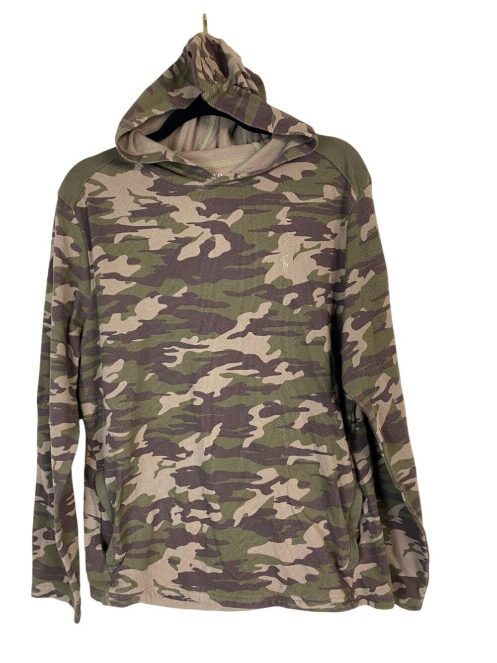 Polo Ralph Lauren Camo Hooded Long Sleeve Shirt Youth Size XL Brown Green Pullov